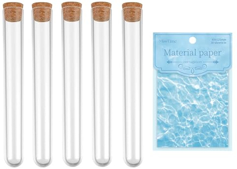RTRTGS 5 Pièces Tube à Essai avec Bouchon Liège, Réalisation des souhaits，Éprouvette Transparent, Tubes à essai en plastique pour Bonbons Epice Plante Echantillon