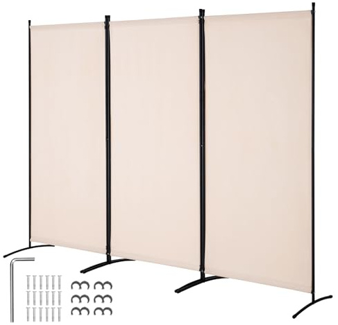 VEVOR Paravent Multifonctionnel à 3 Panneaux, Cloison de Séparation Autoportant 260x184 cm, Séparateur de Pièces Intérieur, Brise-Vue pour Confidentialité, Bureau, Chambre à Coucher, Beige
