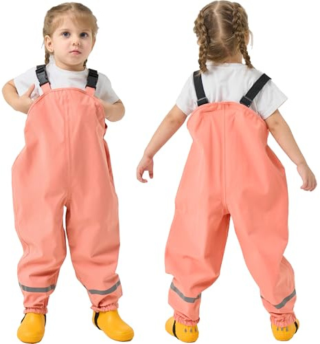 Fewlby Kids Rain Bib Pants, Toddlers Waterproof Suspender Dirty Proof Rain Wear