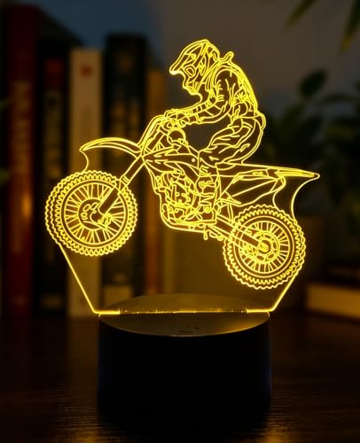 BIRBANN Lampe Moto, 7 Couleurs De Lampe 3D À Toucher Variable, Décoration Chambre D'enfant, Cadeau De Noël Et D'anniversaire Pour Garçons Et Filles