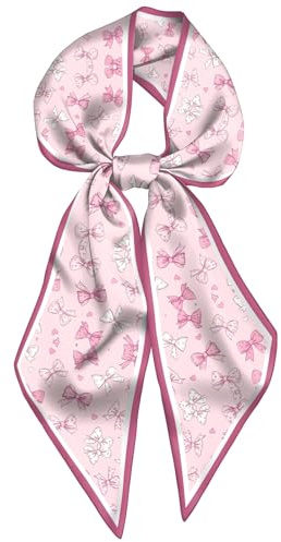 Deokke Head Hair Scarf Neck Silk Feeling Scarves Long Thin Satin Fashion Handbag Cute Decoration Women Girls 59 * 6.7''-Pink Bowknot