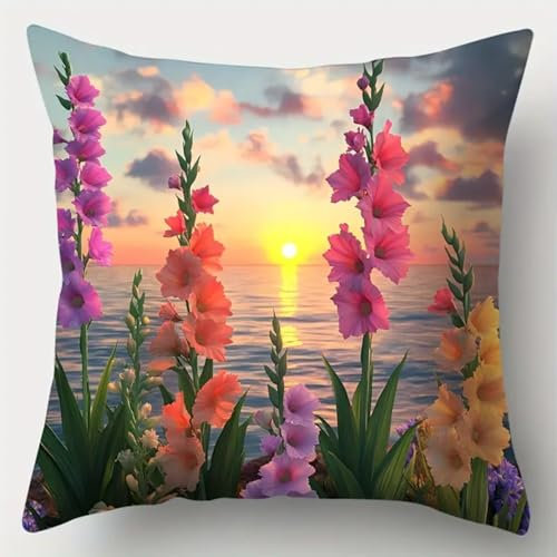 ANSIWEIGO Kit Point Noué Coussin,Canevas à Nouer 43x43 cm,Activité DIY pour Débutants, Enfants et Adultes,Décoration Maison et Cadeau Fait Main,Fleurs de bord de mer