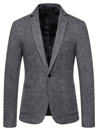 YONGHONGKEJI Blazer Da Uomo In Tweed A Spina Di Pesce Cappotto Sportivo In Lana Vintage Giacche Monopetto Vestibilità Slim Classico Business Blazer Da Matrimonio Abito Invernale Autunnale, Grigio Scu