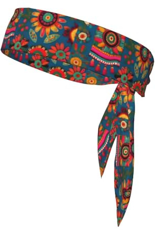 Foulard de tête athlétique imprimé art folklorique mexicain bohème pour tennis, cyclisme, gym, ajustement réglable