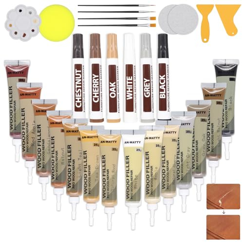 Kit Riparazione Legno 20 Colori, Stucco per Legno con 14 Colori Stucco Legno e 6 Colori Pennarello per Legno, Stucco per Legno Riempitivo, Stucco per Parquet per Fori, Graffi, Crepe in Laminato