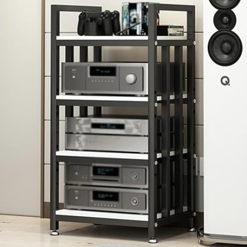 YUGXTH 4-Tiers AV Component Media Stand Audio Rack, HiFi Rack Audio Component Cabinet Stand with Adjustable Foot Pads, Floor-Standing Audio Rack, for Living Recording(Black+White)