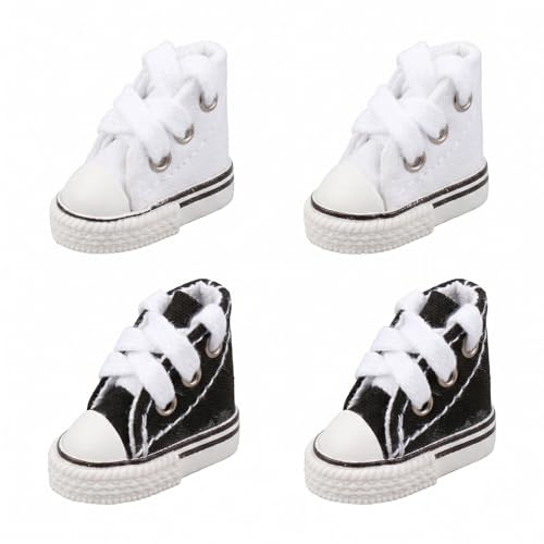 Gaomumu 2 Pairs Mini Canvas Finger Shoes, Doll Replacement Footwear, Cute DIY Keychain Accessories, Doll Dress-Up Casual Canvas Shoes(Black,White)