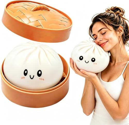 Dumpling Squishy Gigante, 25 CM Jumbo Extra Large Big Dumpling Palla Antistress con Scatola per Cottura a Vapore, Originale mistero carino morbido sensoriale per alleviare l'ansia (Bianco, 15 cm)