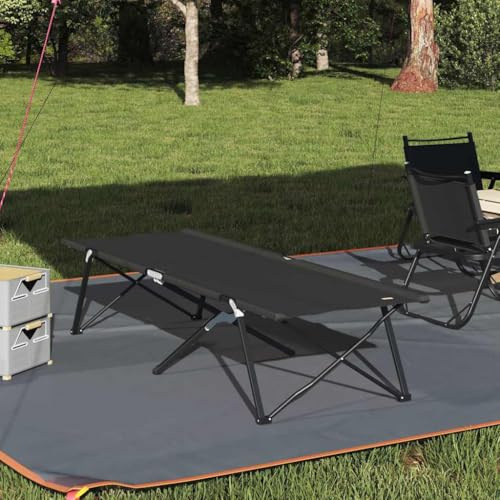 Générique Letto da campeggio pieghevole nero 206 x 76 x 74 cm in Oxford e acciaio, letto da campo pieghevole con telaio in acciaio resistente, tessuto impermeabile per esterno, supporto fino a 110 kg