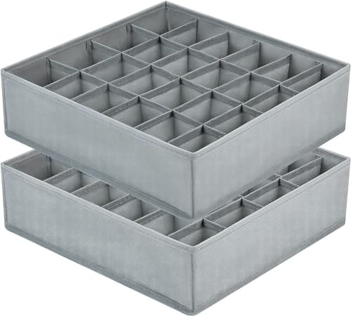 joyoldelf 2 Organizador Cajones, Separadores de Cajones, Organizador Ropa Interior 24 Celdas Plegable Ropa Interior Cajas de Almacenamiento para almacenar Calcetines (Gris)