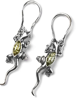 Baltisk bärnsten och 925 sterlingsilver ödla örhängen, reptilörhängen, uttalande hängande droppe krok gecko-örhängen, djurälskare gåva, Bärnsten, Bärnsten