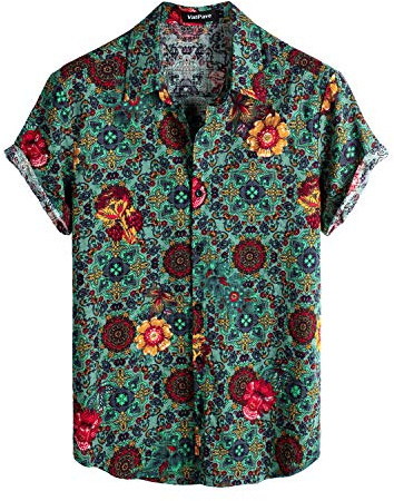 VATPAVE Mens Short Sleeve Button Down Shirts Summer Shirt M Green