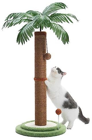 PAWZ Road Kokospalme Katzenkratzbaum, 85cm Höhe Katzenkratzer für Wohnungskatzen mit interaktiven Bällen Braun