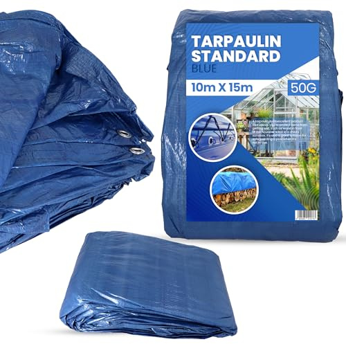 Bâche de Protection 10x15m PVC 50 g/m² Imperméable Extérieur en Tissu Industrielle Multifonction pour Meubles Camping Voiture étanche Multi-Usage Universelle