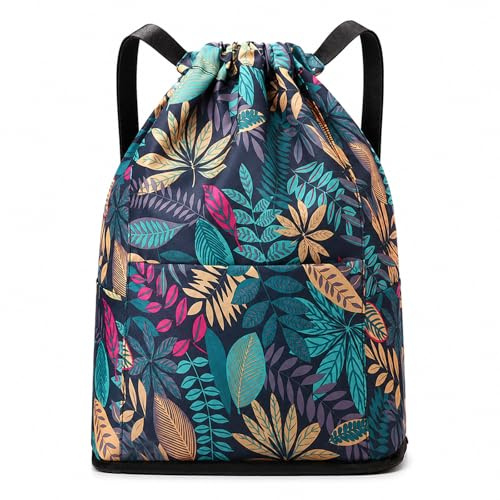 FAVORTALK Drawstring Gym Bags Pe Bags String Bag Large Capacity with Zippered Pocket Lightweight String Backpack for Soccer Basketball Sports School Water-Resistant Nylon for Women,D39908