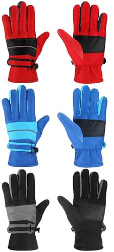 Geyoga 3 Pairs Kids Winter Ski Gloves Waterproof 3Color 6-10Y