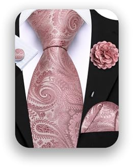 Barry.Wang Rose Gold Tie 63 Paisley Silk Ties Set Pocket Square Cufflinks and Lapel Pin Extra Long Necktie Wedding