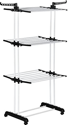 HOMCOM Séchoir à Linge étendoir Pliable Ailes latérales Utilisation intérieure et extérieure 73 x 64 x 172 cm 3 Niveaux Noir