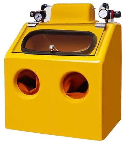 HSRG Sand Blaster Cabinet, Heavy Duty Wet and Dry Sandblaster, Abrasive Bead Grit Blaster Sandblaster, Bench Top Blaster with Lighting, Stable Air Pressure, Two-hand Operation, for Parts Processing