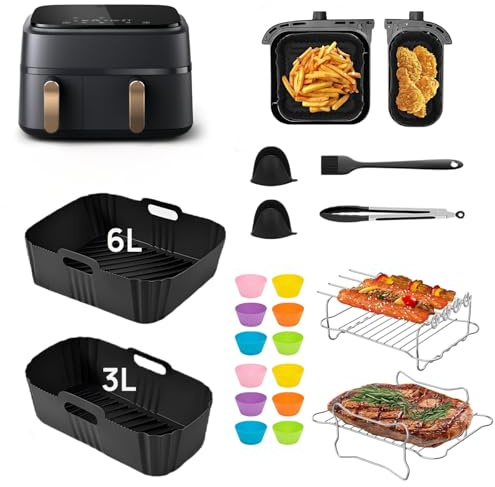 Cecanndila Airfryer Zubehör für Philips Airfryer Dual Basket 3000 Series, 20 Stück Heißluftfritteuse Silikonform Zubehör Set für Philips 5000 Series(6L/3L), mit Grillrost, Muffinform
