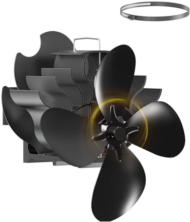 ICARE Ventilatore per camino, Ventola per stufa a legna con chip ad alta temperatura, ventola stufa legna silenziosa senza elettricità per camino/forno/tubo