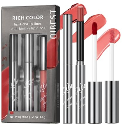 3PCS Lipstick Makeup Set – Matte Lipstick, Peel-Off Lipliner & Butter Lip Gloss, Long-Lasting Waterproof Lip Kit for Smooth, Defined & Hydrated Lips (# New 01)