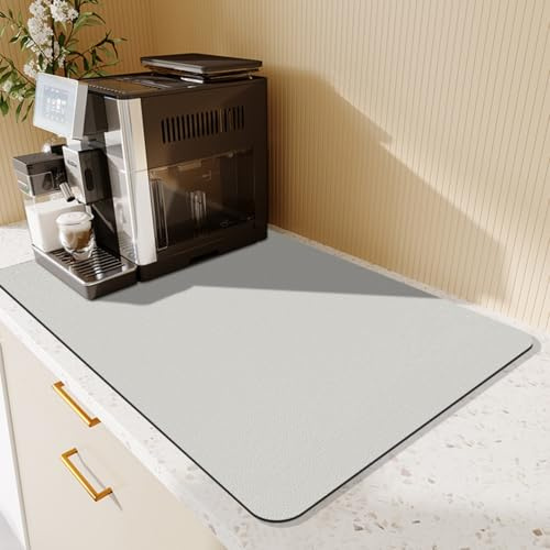 Tapete de secado de platos súper absorbente, tapete de drenaje de cocina, 40 x 60 cm, escurridor de platos de secado rápido, tapete antideslizante para encimera de cocina (gris plateado, 40 x 60 cm)