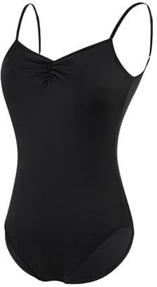 Mesduri Damen Ballett Trikot V-Rücken Turnanzug mit Verstellbare Träger Tanz-Body Gymnastik Bodys Camisole Tanzkleidung für Training (Schwarz, S)