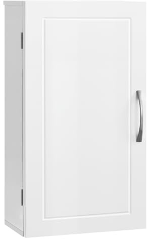 VASAGLE Bathroom Wall Cabinet, 1-Door Storage Cupboard, 30 x 18 x 60 cm | Wall Mounted Multipurpose Organiser with Adjustable Shelves for Kitchen, Cloud White, SIREN Collection BBK322WB01