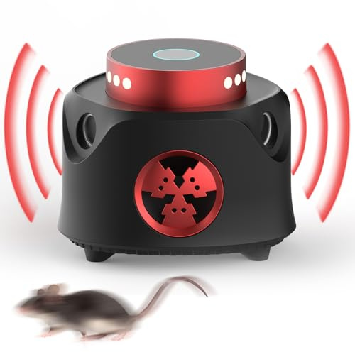 Jkevow Repelente Ratas Ultrasonido 360 Ahuyentador de Ratas con 4 Modos,Repelente Ratones con Sensor PIR & Luz LED Estroboscópica para Interiores
