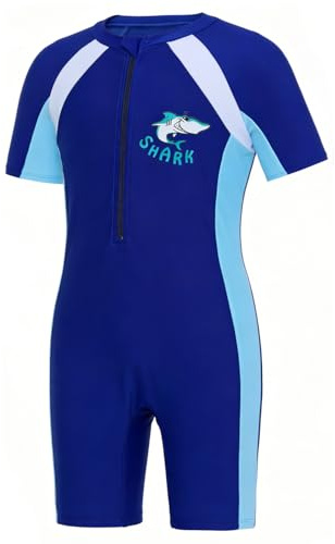 DivingBirds Boys Girls One Piece Swimsuit with UV Protection, Shark Print All-in-One Swimming Costume for Kids 4-5 Years
