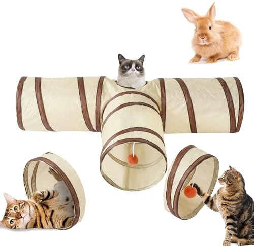 tunnel per gatti, conigli, conigli, giocattolo per gattini, cuccioli, conigli, cani di piccola taglia, criceto (beige)