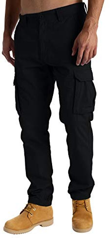 westAce Mens Cargo Combat Work Trousers Casual Pants with Knee Pad Pockets Workwear 100% Cotton Trousers (36W / 32L, Black)