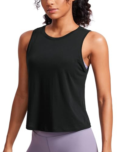 CRZ YOGA Femme Coton Pima Débardeur Ample sans Manches Haut de Yoga Fitness Tank Top Noir 40