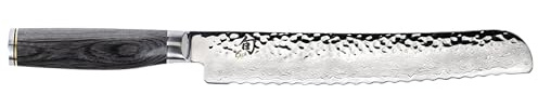 Shun Cutlery Premier Grey Bread Knife 9”, Long Serrations Glide Through Bread, Hammered TSUCHIME Finish, Ideal for Cakes and Pastries, Authentic, Handcrafted, Japanese Serrated Kitchen Knife