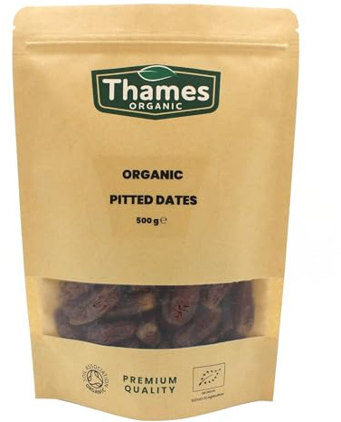 Organic Dried Pitted Dates - Raw, Vegan, GMO-Free - No Additives or Preservatives, High Fibre, Certified Organic - Nutritious, Delicious, and Convenient - Thames Organic 500g