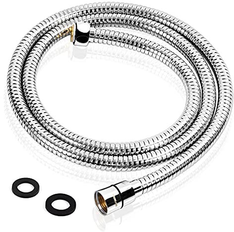 Ronvie Manguera de ducha de 2 metros de acero inoxidable, Antitorsión a prueba de fugas, Rosca hembra 1/2”, con conexión de latón, Cromo