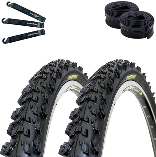 2 x Kenda K-829 Psycho 24 MTB Fahrradreifen Schwarz 50-507 (24 x 1.95) + 2 passende Schläuche DV inkl. maxxi4you Reifenheber
