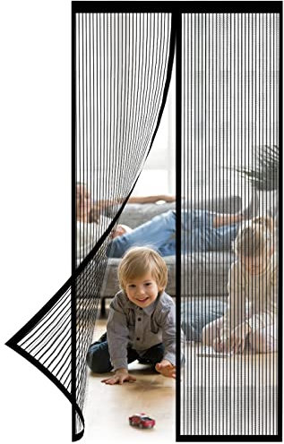 Magnet Fliegengitter Tür 90x210cm, Fliegengitter Balkontür ohne bohren, Insektenschutz balkontür Automatisch Verschließen für Balkontür Terrassentür Kellertür Schiebetür und Wohnzimmer - Schwarz