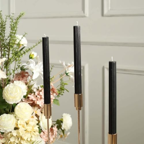 Efavormart 5 Pack | 9 Black Premium Unscented Ribbed Wick Taper Candles, Tall Ribbon Wax Dinner Candles