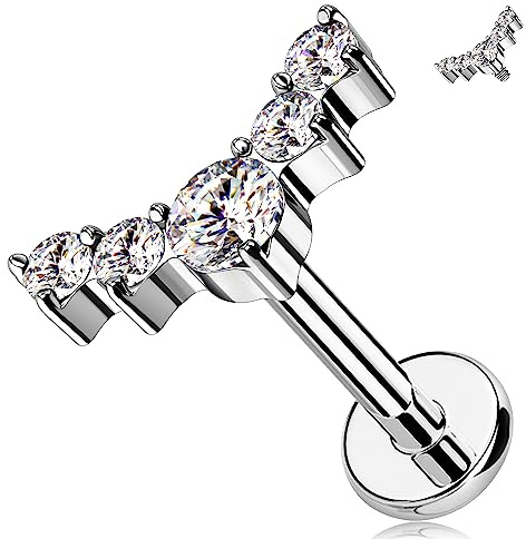 Melighting Piercing Labret in Titanio Orecchini Helix Curva 16g Internally Threaded Labret Cartilagine Tragus Conch Piercing Orecchino da Piercing al Lobo Superiore