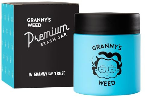 Granny's® Premium Stash Jar | Omas Kräuterglas | Bis zu 8 Gramm Fassungsvermögen | Blau | 100% Geruchsdicht | UV-Schutz Garantie | Geschenke Set | Mit Kindersicherung im Deckel | 120 ml | Wasserdicht