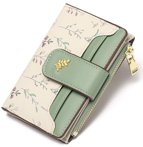 GAEKEAO Small Purse for Women RFID Blocking Leather Bifold Zipper Pocket Wallet Credit Card Holder with ID Window