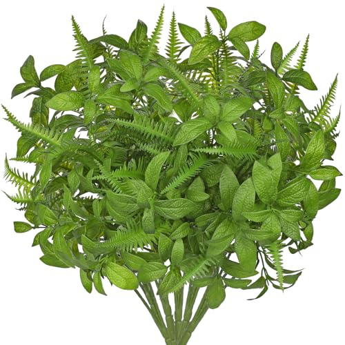 Briful 5PCS 16.1 Fake Peppermint Leaf Bush Artificial Plants Indoor, 41cm Artificial Greenery Faux Fern Leaves Stems for Floral Arrangement Centerpieces Garden Wedding Decor