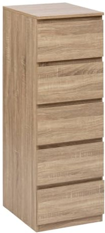 5 five simply smart 5five - Chiffonnier Dolo Effet Chêne, 5 Tiroirs, L 40 x P 48 x H 118 cm - Meuble de Rangement pour Chambre, Salon, Bureau