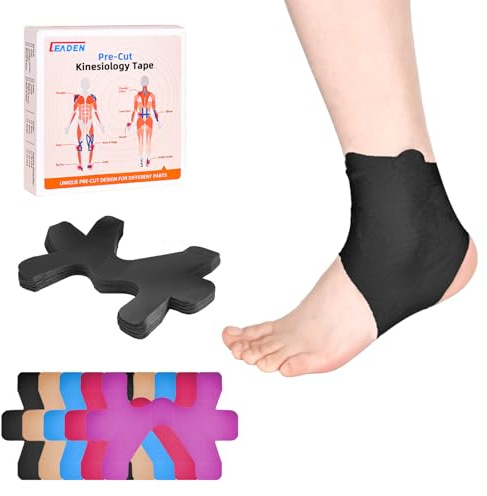 IEADEN Precut Kinesiology Tape for Ankle, 10 Pcs - Ankle Support & Stability, Ankle Pain Relief Athletic Tape - Waterproof & Elastic, Breathable Hypoallergenic Latex-Free Tape, Black
