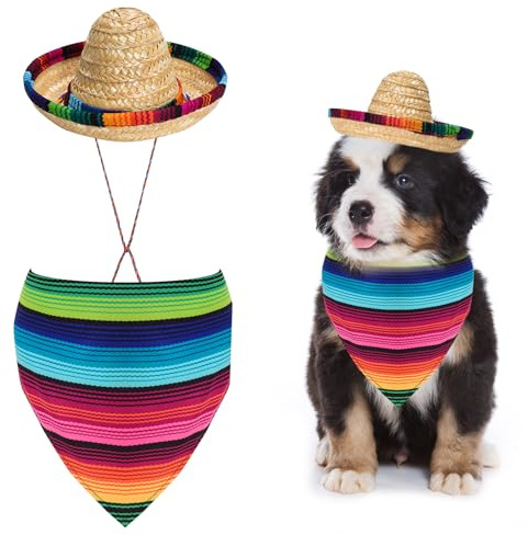Fumwase Multicolor Sombrero Hats Bandana for Small Pets