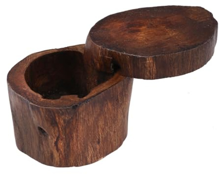 Holibanna Caja De Almacenamiento De Joyas De Madera Redonda 6 Cm x 4,5 Cm Organizador Vintage Para Pulseras y Pendientes Uso Escritorio Dormitorio