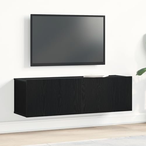 Homgoday Mobile TV a Muro in Legno Finto Rovere Nero 100x30x30 cm, Mobile Porta TV Mobiletto Basso per TV per Tavolino da Salotto Industriale Supporto TV Soggiorno