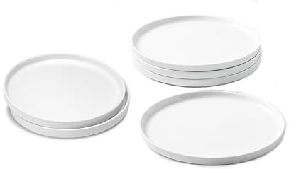 WishDeco White Dinner Plates Set of 6, Porcelain Salad Plates 23 cm / 9 inch, Modern Kitchen Plate, Round Serving Dishes, Microwave and Dishwasher Safe, Scratch Resistant, Smooth Glaze